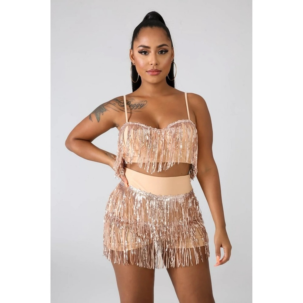 Sequin crop top and shorts flowy set costume Halloween size small stretchy